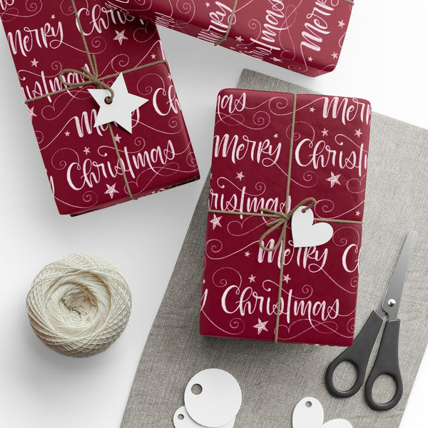 Burgundy "Merry Christmas" Holiday Gift Wrap