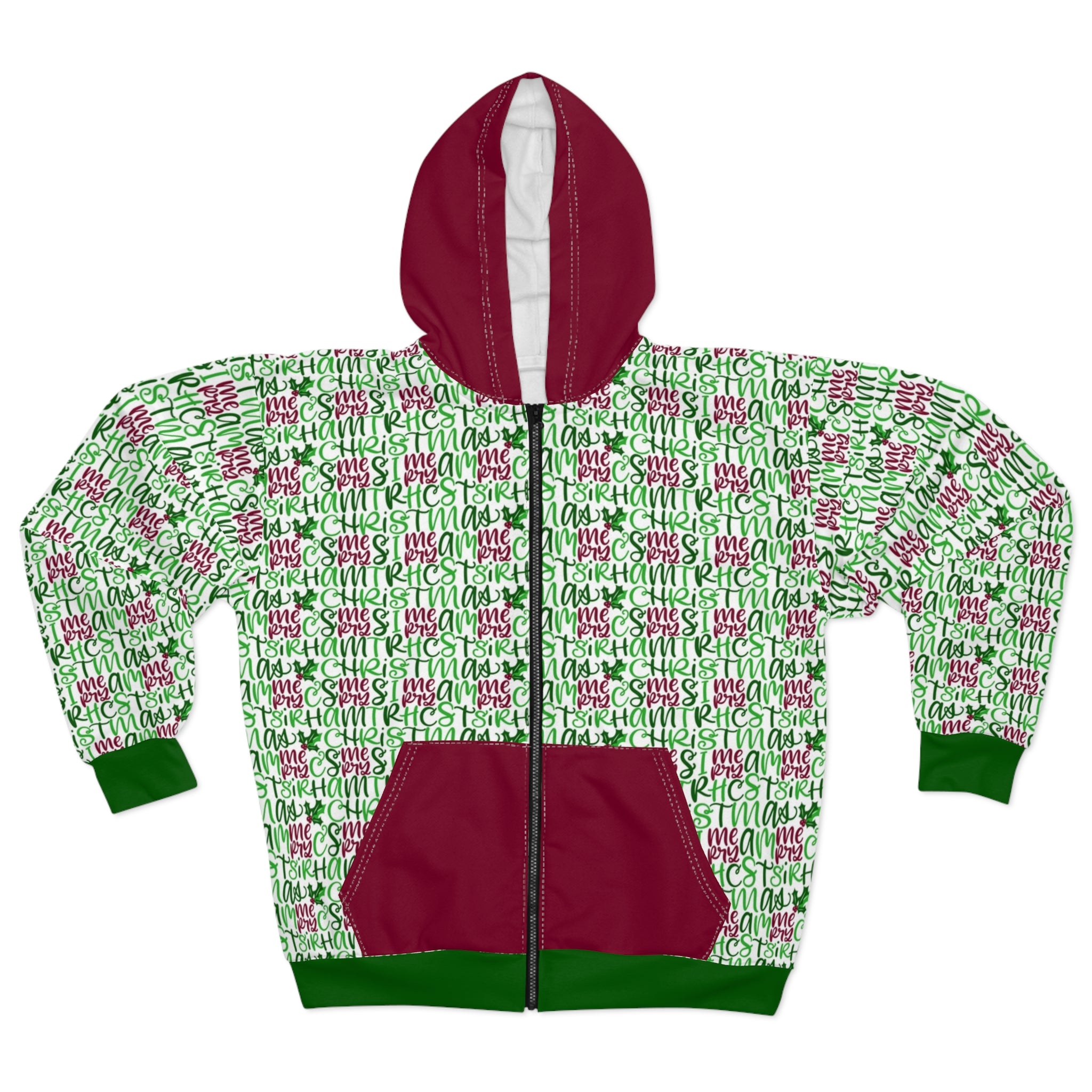 Merry Christmas Hand Lettered Zip Hoodie