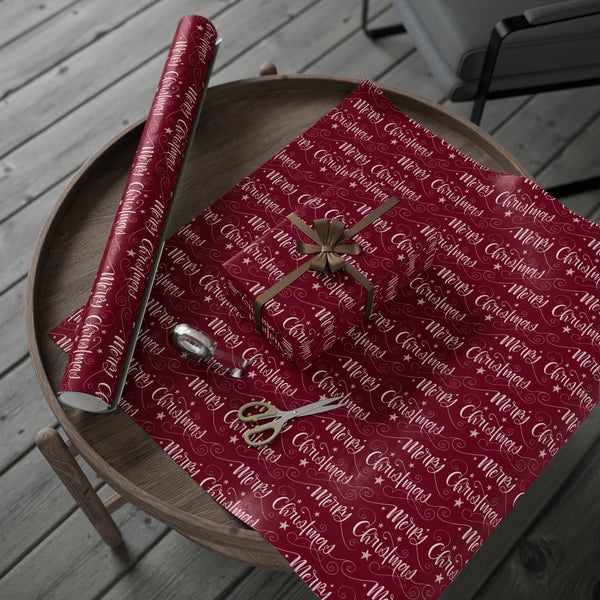 Burgundy "Merry Christmas" Holiday Gift Wrap
