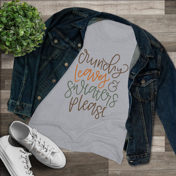 Cozy Fall Women's Tee, Crunchy Leaves & Sweaters Please Shirt, Autumn T-Shirt, Pumpkin Spice Top, Gift for Fall Lovers