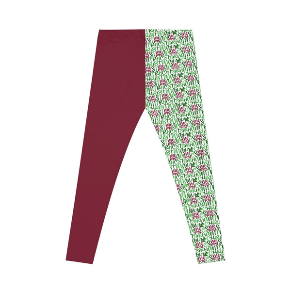 Hand Lettered Burgundy Split Panel Merry Christmas Leggings