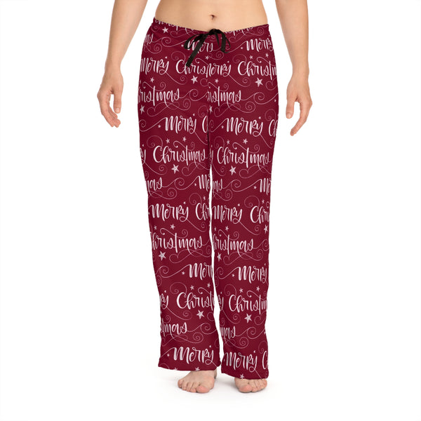Merry Christmas Women's Burgundy Red Pajama Pants