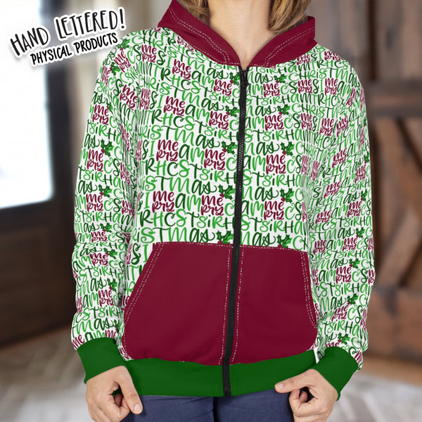 Merry Christmas Hand Lettered Zip Hoodie