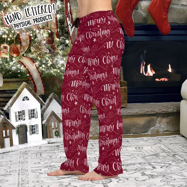 Merry Christmas Women's Burgundy Red Pajama Pants