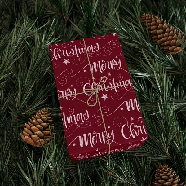 Burgundy "Merry Christmas" Holiday Gift Wrap