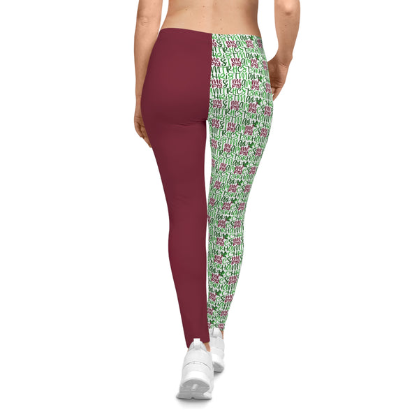 Hand Lettered Burgundy Split Panel Merry Christmas Leggings