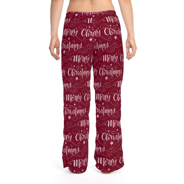 Merry Christmas Women's Burgundy Red Pajama Pants