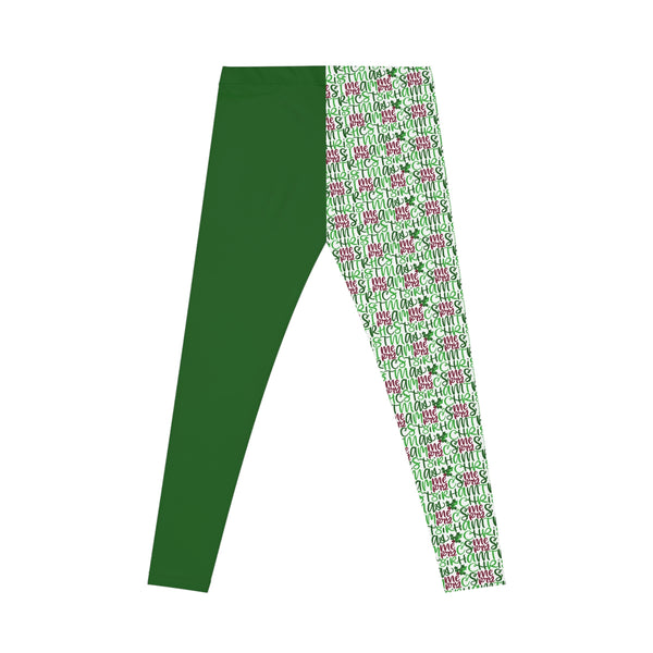 Green Merry Christmas Green Panel Hand Lettered  Leggings