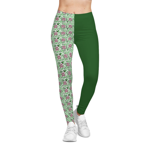 Green Merry Christmas Green Panel Hand Lettered  Leggings