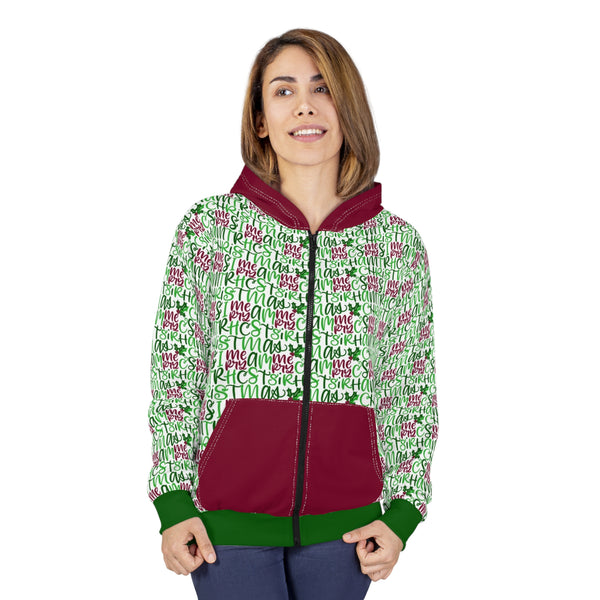 Merry Christmas Hand Lettered Zip Hoodie