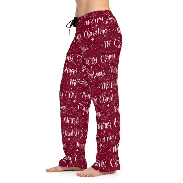 Merry Christmas Women's Burgundy Red Pajama Pants