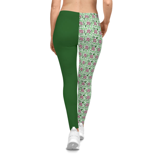Green Merry Christmas Green Panel Hand Lettered  Leggings