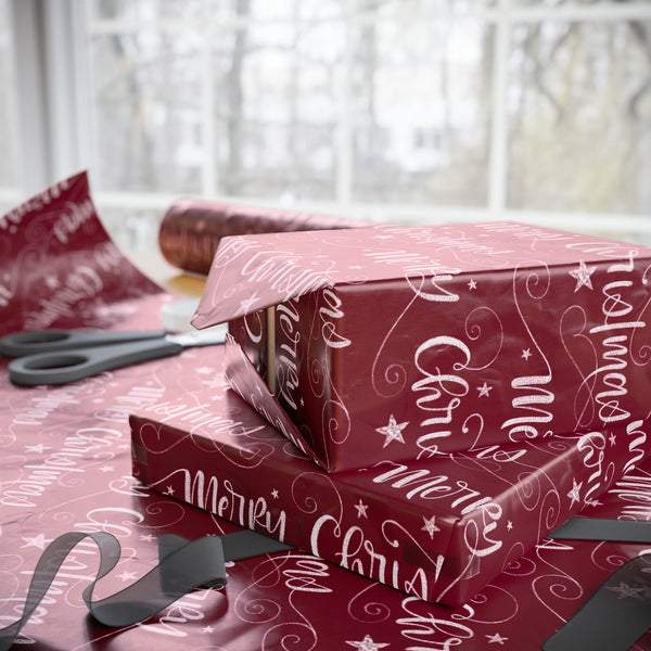 Burgundy "Merry Christmas" Holiday Gift Wrap