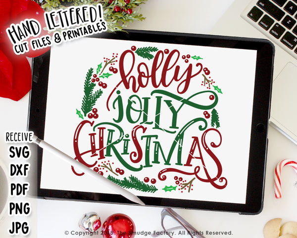 Holly Jolly Christmas Wreath SVG & Printable