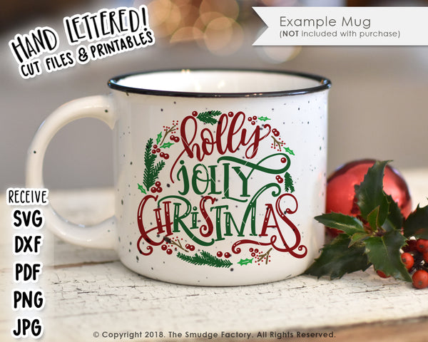 Holly Jolly Christmas Wreath SVG & Printable