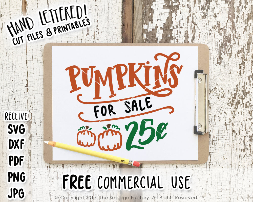 Pumpkins For Sale 25 Cents SVG & Printable